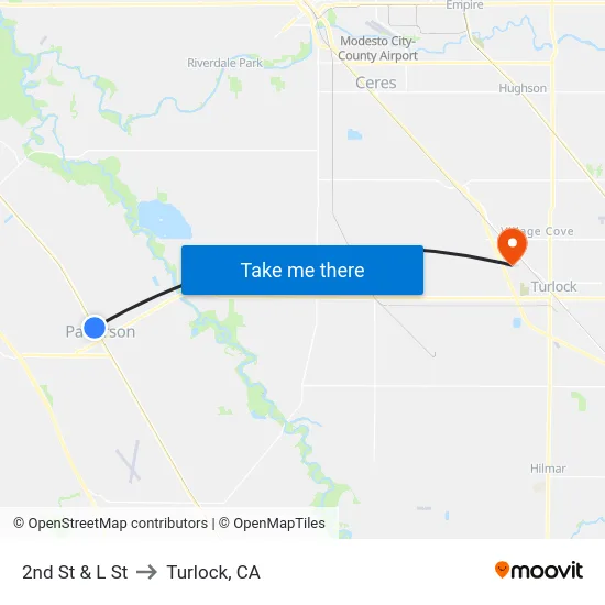 2nd St & L St to Turlock, CA map