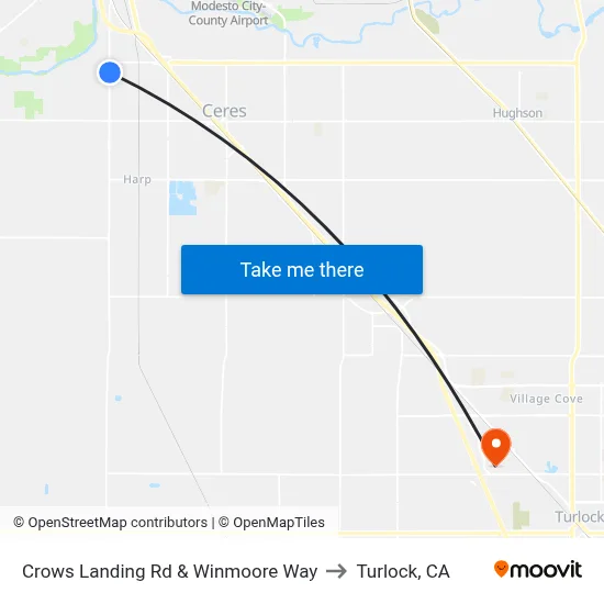 Crows Landing Rd & Winmoore Way to Turlock, CA map