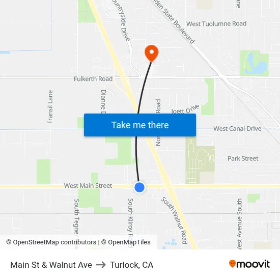 Main St & Walnut Ave to Turlock, CA map