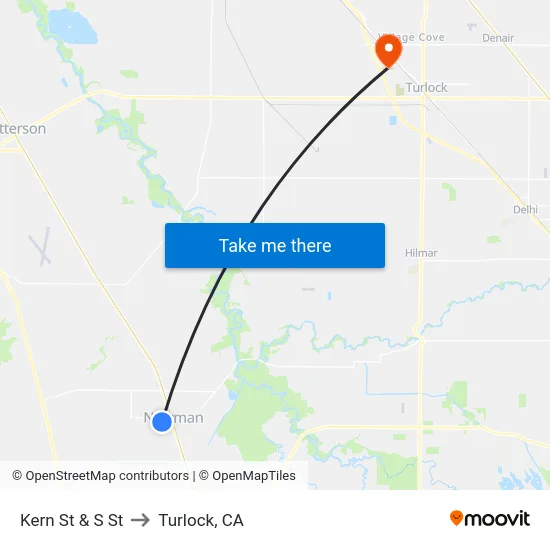 Kern St & S St to Turlock, CA map