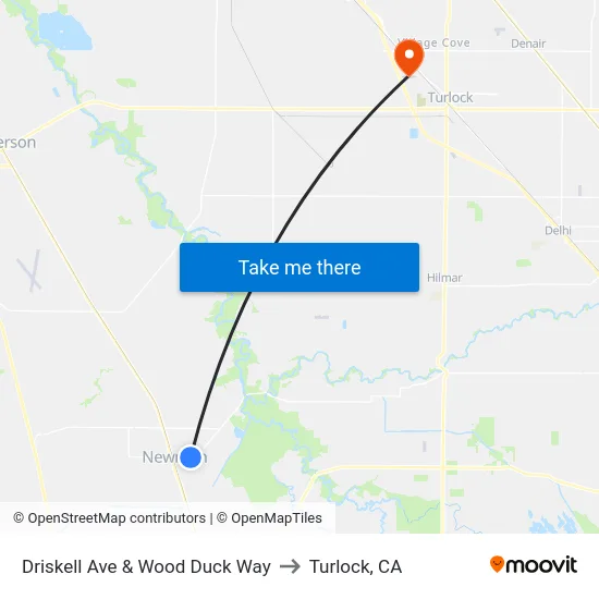 Driskell Ave & Wood Duck Way to Turlock, CA map