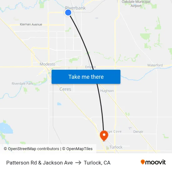 Patterson Rd & Jackson Ave to Turlock, CA map