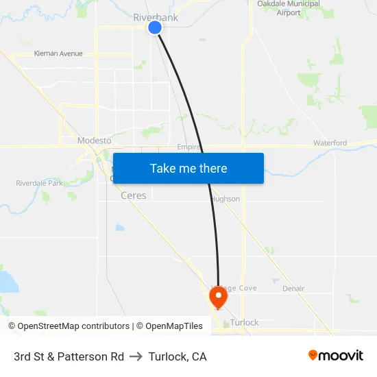 3rd St & Patterson Rd to Turlock, CA map
