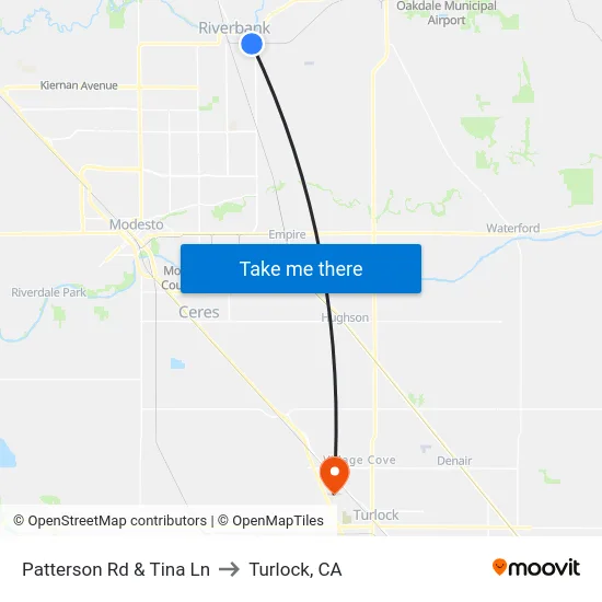 Patterson Rd & Tina Ln to Turlock, CA map