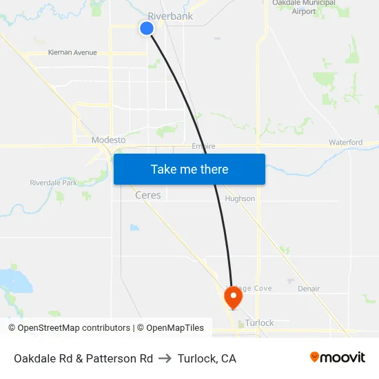 Oakdale Rd & Patterson Rd to Turlock, CA map