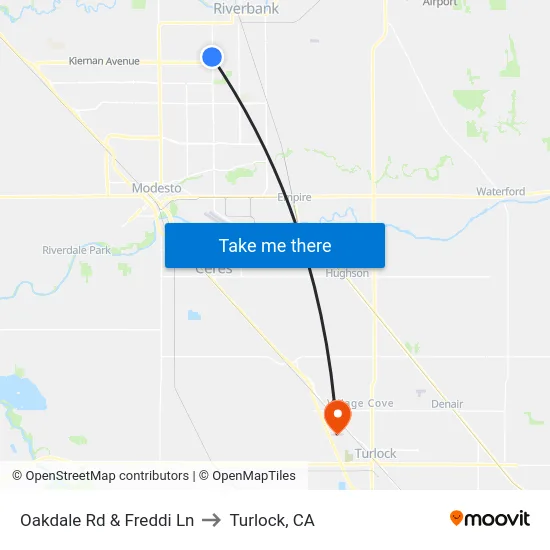 Oakdale Rd & Freddi Ln to Turlock, CA map