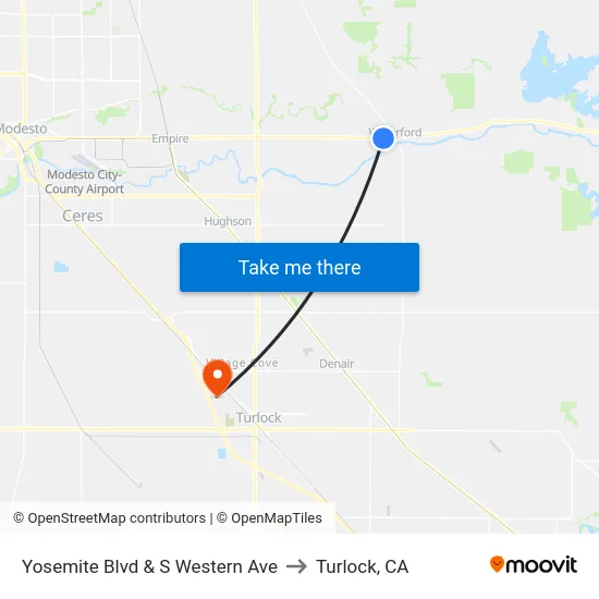 Yosemite Blvd & S Western Ave to Turlock, CA map
