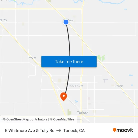 E Whitmore Ave & Tully Rd to Turlock, CA map
