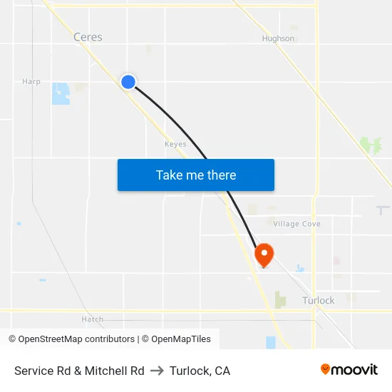 Service Rd & Mitchell Rd to Turlock, CA map