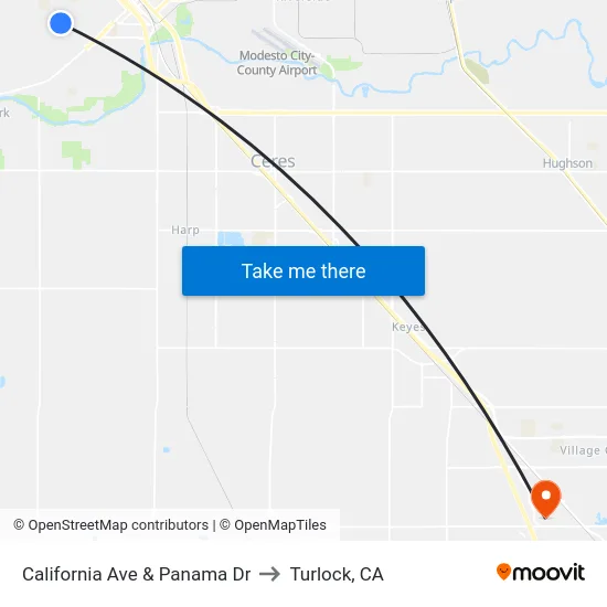 California Ave & Panama Dr to Turlock, CA map