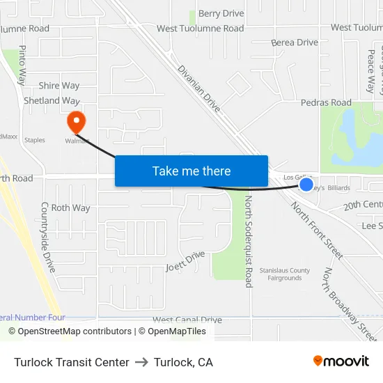 Turlock Transit Center to Turlock, CA map