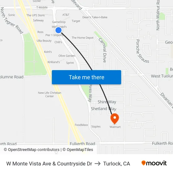 W Monte Vista Ave & Countryside Dr to Turlock, CA map