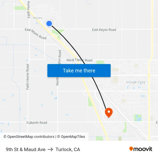 9th St & Maud Ave to Turlock, CA map