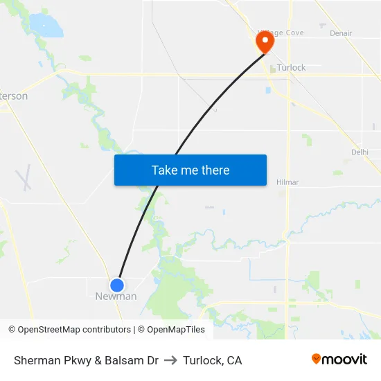 Sherman Pkwy & Balsam Dr to Turlock, CA map
