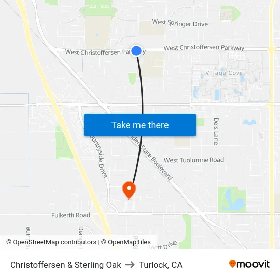 Christoffersen & Sterling Oak to Turlock, CA map