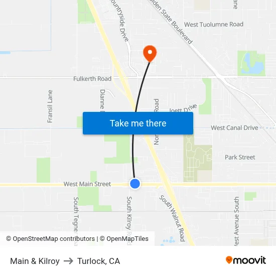 Main & Kilroy to Turlock, CA map