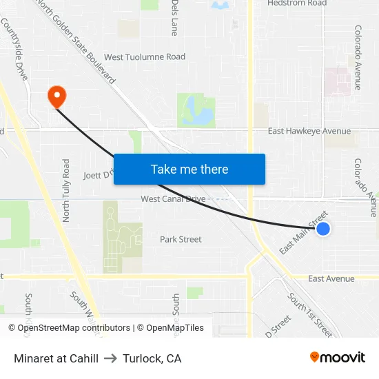 Minaret at Cahill to Turlock, CA map