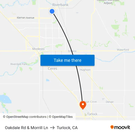Oakdale Rd & Morrill Ln to Turlock, CA map
