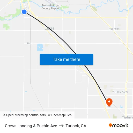 Crows Landing & Pueblo Ave to Turlock, CA map