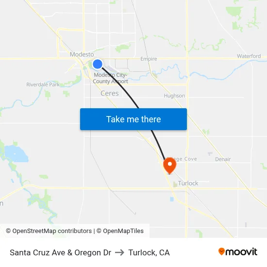 Santa Cruz Ave & Oregon Dr to Turlock, CA map