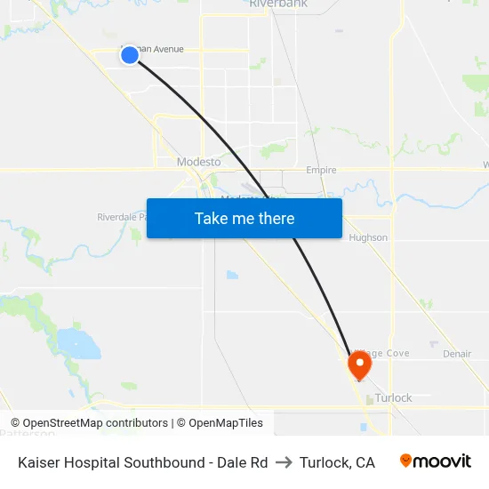 Kaiser Hospital Southbound - Dale Rd to Turlock, CA map