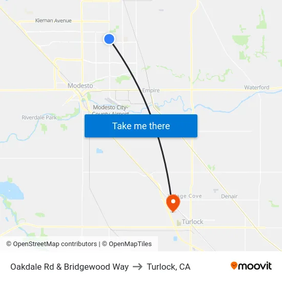 Oakdale Rd & Bridgewood Way to Turlock, CA map