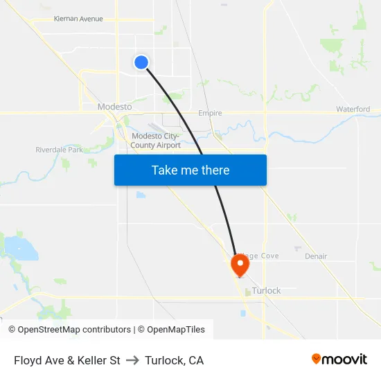 Floyd Ave & Keller St to Turlock, CA map