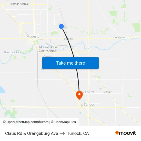 Claus Rd & Orangeburg Ave to Turlock, CA map