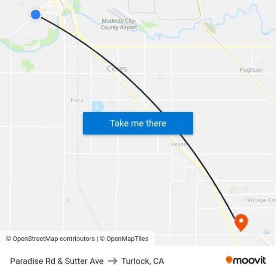 Paradise Rd & Sutter Ave to Turlock, CA map