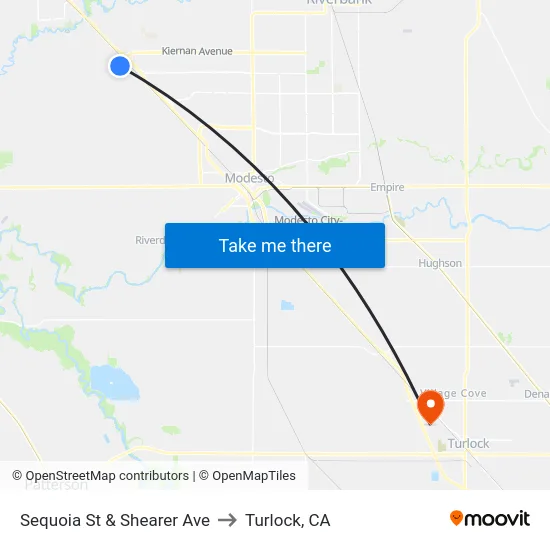 Sequoia St & Shearer Ave to Turlock, CA map