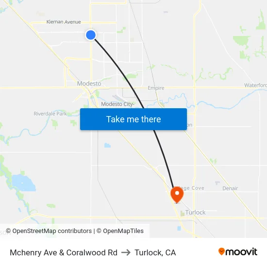 Mchenry Ave & Coralwood Rd to Turlock, CA map
