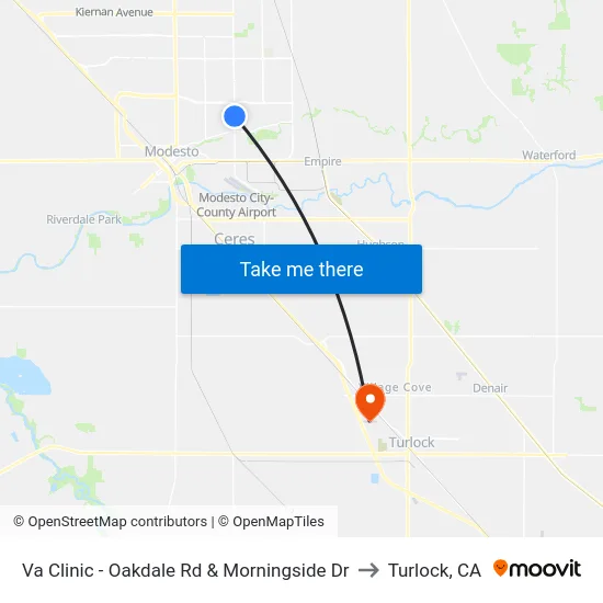Va Clinic - Oakdale Rd & Morningside Dr to Turlock, CA map