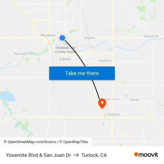 Yosemite Blvd & San Juan Dr to Turlock, CA map
