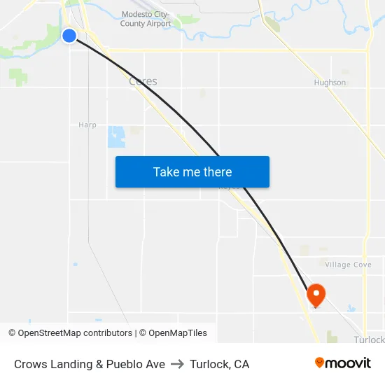Crows Landing & Pueblo Ave to Turlock, CA map