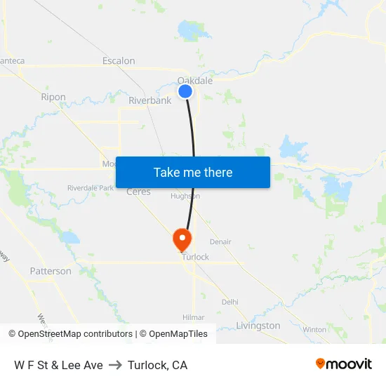 W F St & Lee Ave to Turlock, CA map