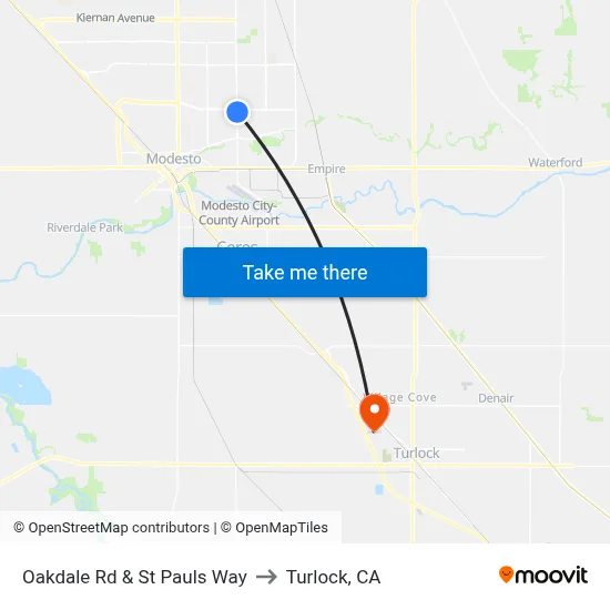 Oakdale Rd & St Pauls Way to Turlock, CA map