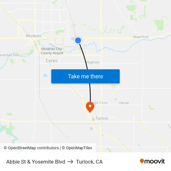Abbie St & Yosemite Blvd to Turlock, CA map