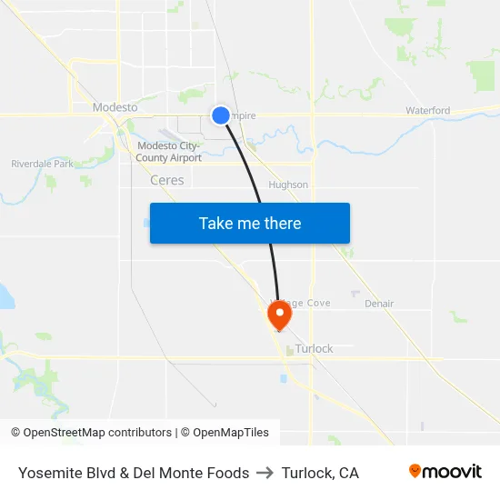 Yosemite Blvd & Del Monte Foods to Turlock, CA map