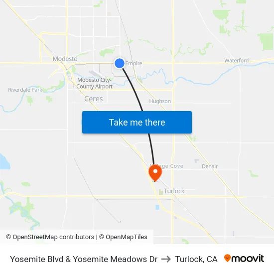 Yosemite Blvd & Yosemite Meadows Dr to Turlock, CA map