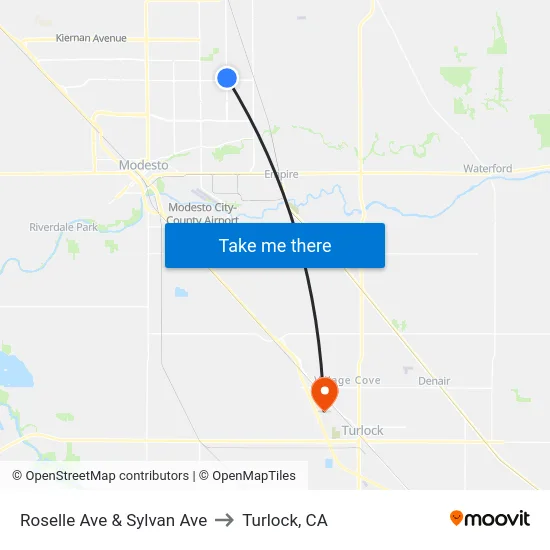 Roselle Ave & Sylvan Ave to Turlock, CA map
