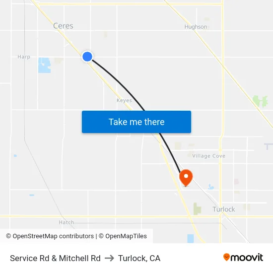 Service Rd & Mitchell Rd to Turlock, CA map
