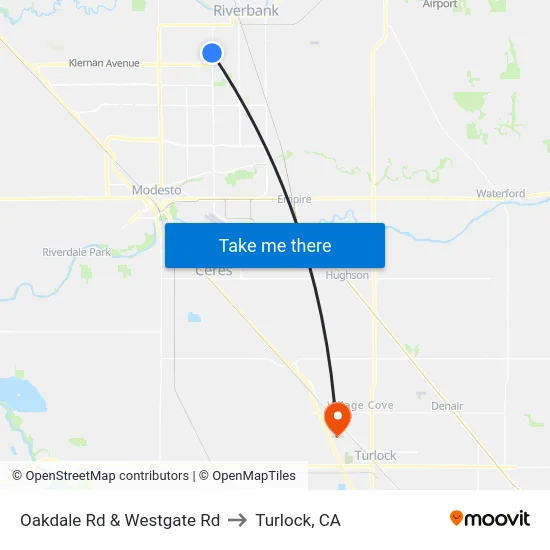 Oakdale Rd & Westgate Rd to Turlock, CA map