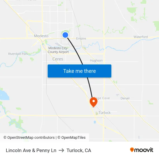 Lincoln Ave & Penny Ln to Turlock, CA map