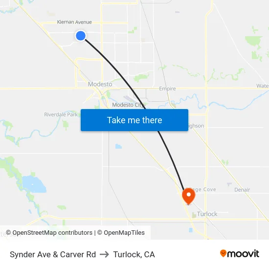 Synder Ave & Carver Rd to Turlock, CA map