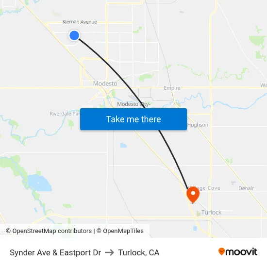 Synder Ave & Eastport Dr to Turlock, CA map
