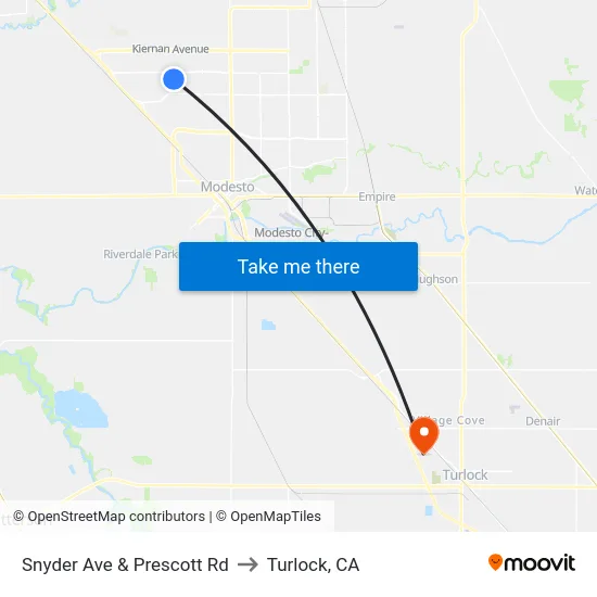 Snyder Ave & Prescott Rd to Turlock, CA map