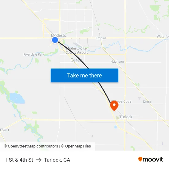 I St & 4th St to Turlock, CA map