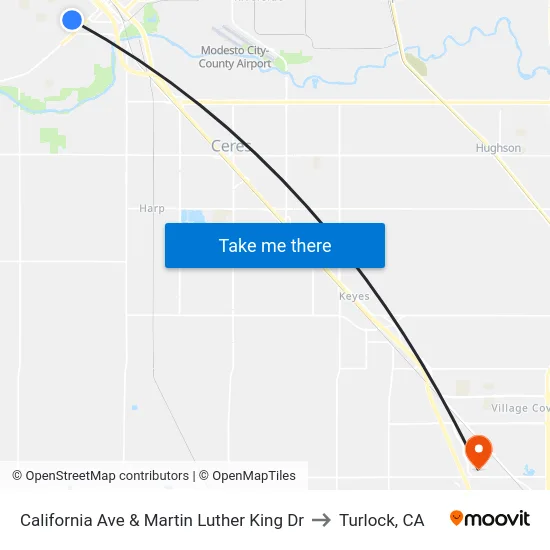 California Ave & Martin Luther King Dr to Turlock, CA map