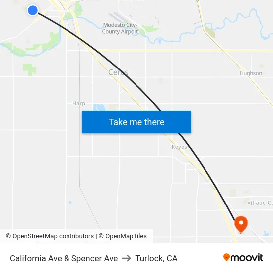 California Ave & Spencer Ave to Turlock, CA map