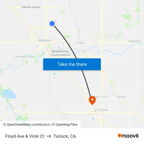 Floyd Ave & Vicki Ct to Turlock, CA map